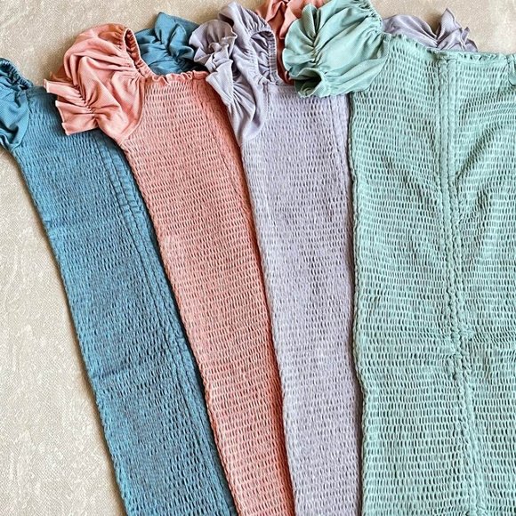 (NWT) Smocked Ruched Dress (Midi or Mini) - Blue - Picture 9 of 9